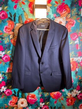 BOSS Men's Navy Blue Two-Button Suit Jacket